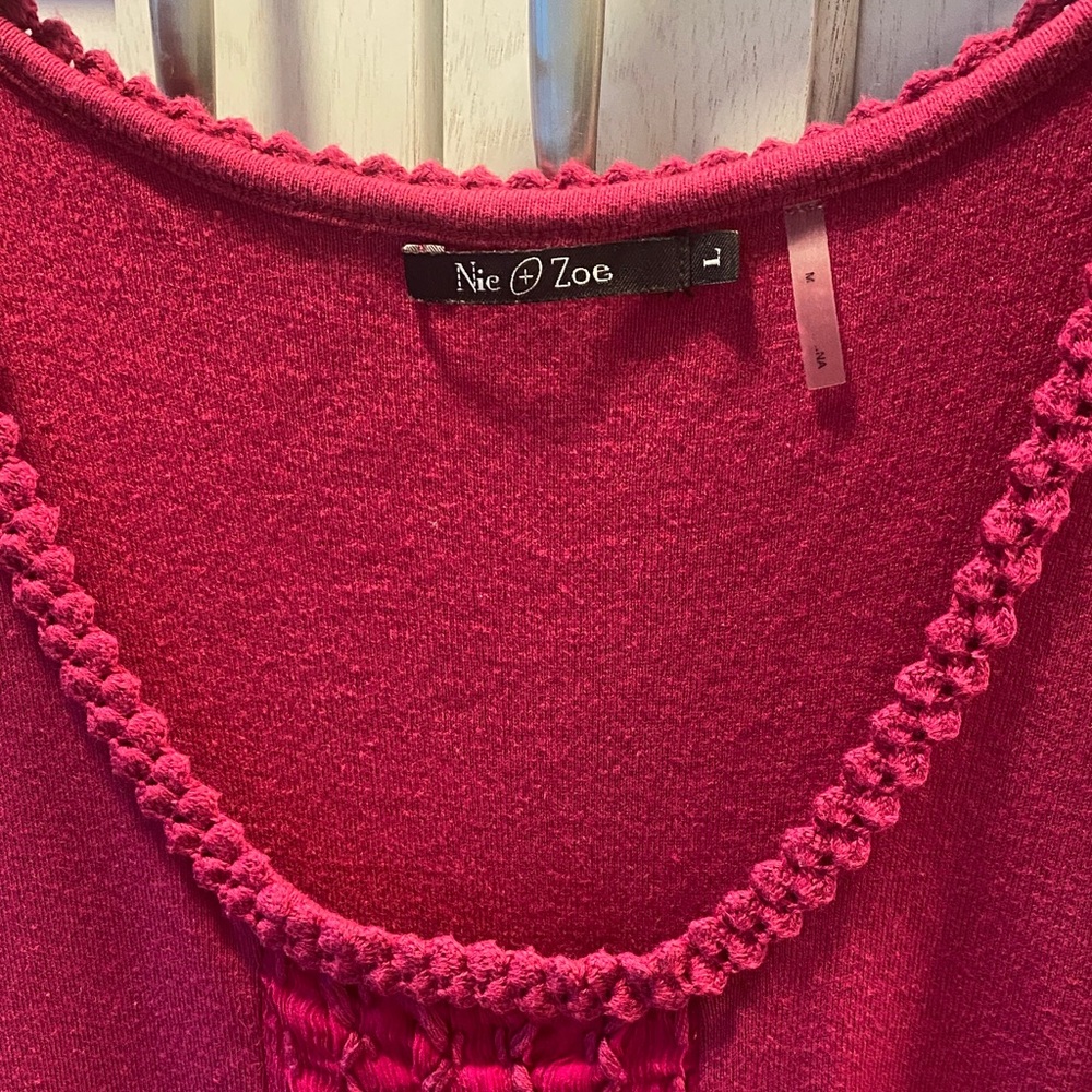 NIC+ZOE Fuchsia Pink Crochet-Trim Scoop Neck Top